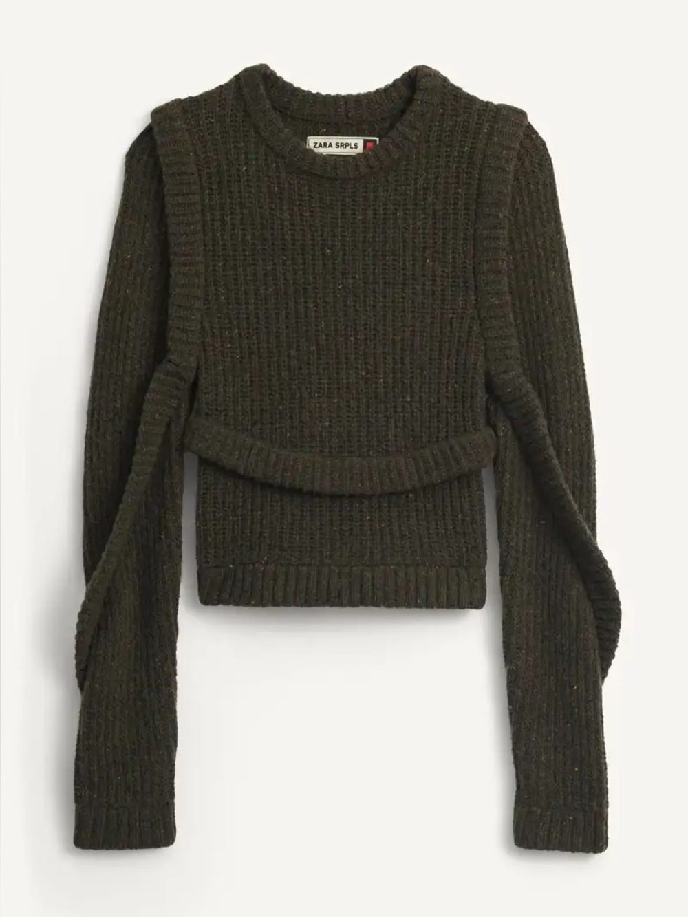 Zara SRPLS Dark Olive Green Layered Ribbed Knit Sweater Long Sleeve Pullover S
